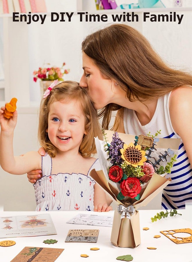 روبوتايم باقة زهور روبوتايم للأبد، طقم بناء باقة زهور خشبية TW01H، هدية للأم/الزوجة: عباد الشمس/الكاميليا الحمراء/الوردة الوردية/الليلك - Image 5